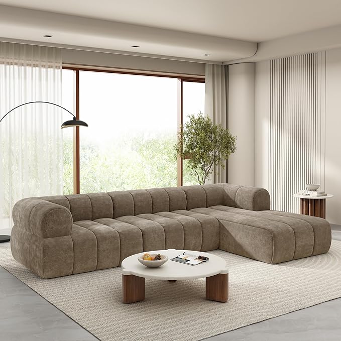 GDFStudio 122" Modern L-Shaped Sectional Sofa with Chaise Lounge,Skin-Friendly Fully Compressed Sponge Couch,High-Density Foam Cushions,Right Hand Facing,Lounge Seating for Living Room,Espresso