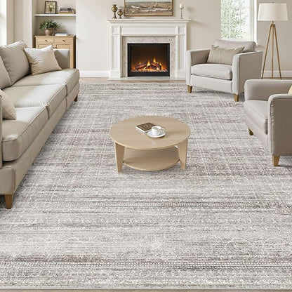 9x12 Area Rug Living Room: Washable Large Neutral Soft Rug Farmhouse Stain Resistant Indoor Non-Slip Floor Carpet for Bedroom Nursery Kids Playroom Office Dining Room Dorm- Gray Brown