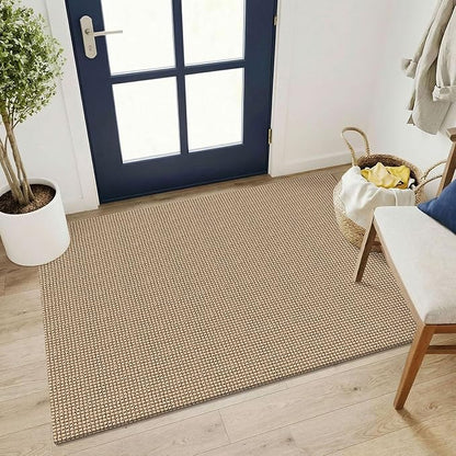 KOZYFLY Washable 3x4 Woven Entry Area Rug, Braided Throw Rugs for Entryway, Non Slip Door Mat Indoor Outdoor Entrance, Front Porch Foyer Carpet for Kitchen, mudroom, Bathroom, Orange Beige/Tan/Brown