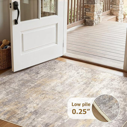 cotiled 3x5 Area Rugs for Living Room - Washable Neutral Abstract Carpet Non Slip Soft Rug for Bedroom & Dining Table, Robot Vacuum & Pet Friendly Floor Decor Gold/Grey/Brown