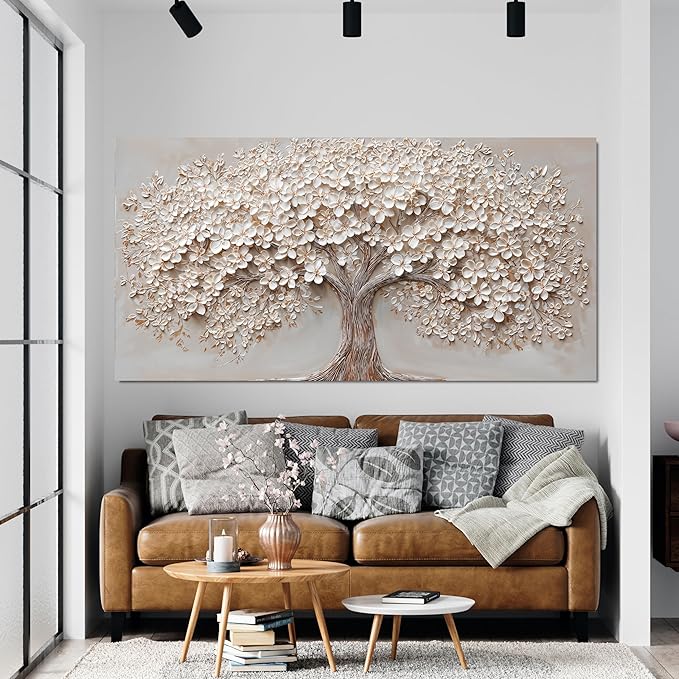 Canvas Wall Art Decor Prints Botanical Large Wall Art Pictures for Living Room Canvas Art Wall Decor Oversized Tree of Life Wall Art Decor Modern White Wall Art Prints Artwork for Walls Bedroom Office Decor 39" X 78"