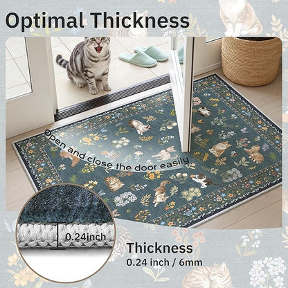 Soalmost Cat 5x7 Area Rugs for Living Room, Machine Washable Animal Floral Vintage Rug Non-Slip Low Pile Soft Throw Rugs for Kitchen Dining Room Bedroom Nursery Playroom (5 x 7,Navy Blue)