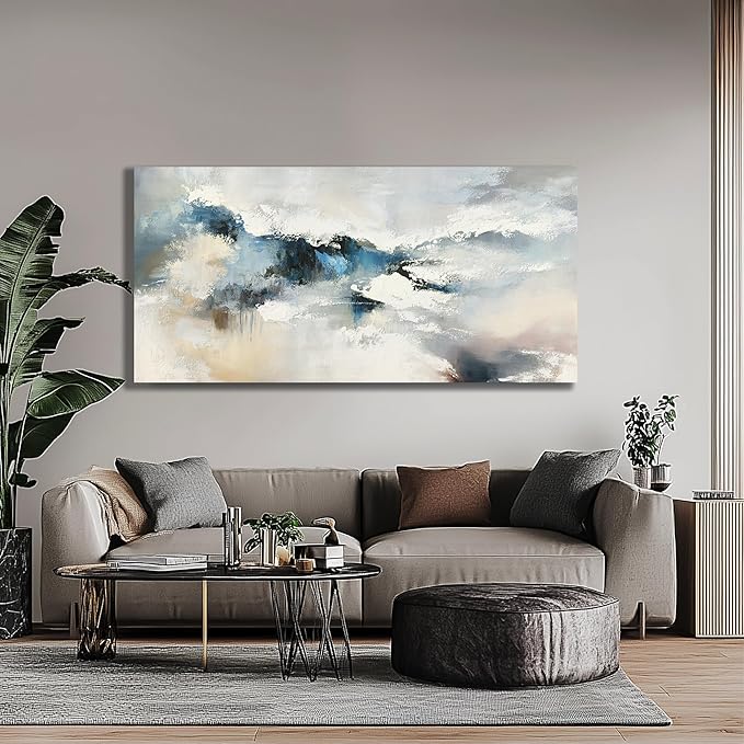Yuaxker Large Abstract Wall Art Aesthetic Wall Decor Blue and White Artwork Wall Hanging Canvas Painting for Living Room Bedroom Dining Room Office Home Decor 30x60 Inch