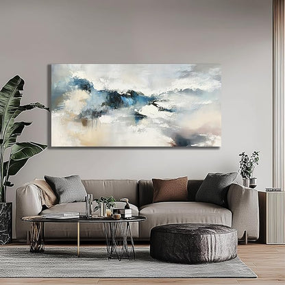 Yuaxker Abstract Wall Art Blue and White Wall Decor Vogue Canvas Painting Artwork for Living Room Bedroom Dining Room Office Home Decor 24x48 Inch