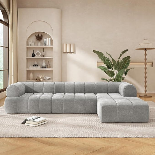 GDFStudio 122" Modern L-Shaped Sectional Sofa with Chaise Lounge,Skin-Friendly Fully Compressed Sponge Couch,High-Density Foam Cushions,Right Hand Facing,Lounge Seating for Living Room,Gray