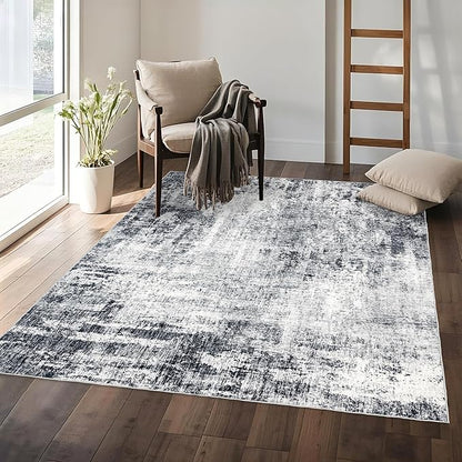 Washable 5x7 Area Rug: Modern Large Rugs for Living Room Dining Room Bedroom Office Indoor - Non-Slip Carpet Home Decor - 5x7 Black Grey