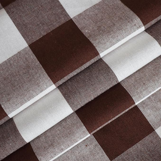 3 Pieces Tier Curtains and Valance Set Buffalo Check Kitchen Tiers Plaid Gingham Grommet Top Classic Short Small Cafe Curtains Country Farmhouse Cafe Bathroom 54"x18"/32"x24" Brown & White