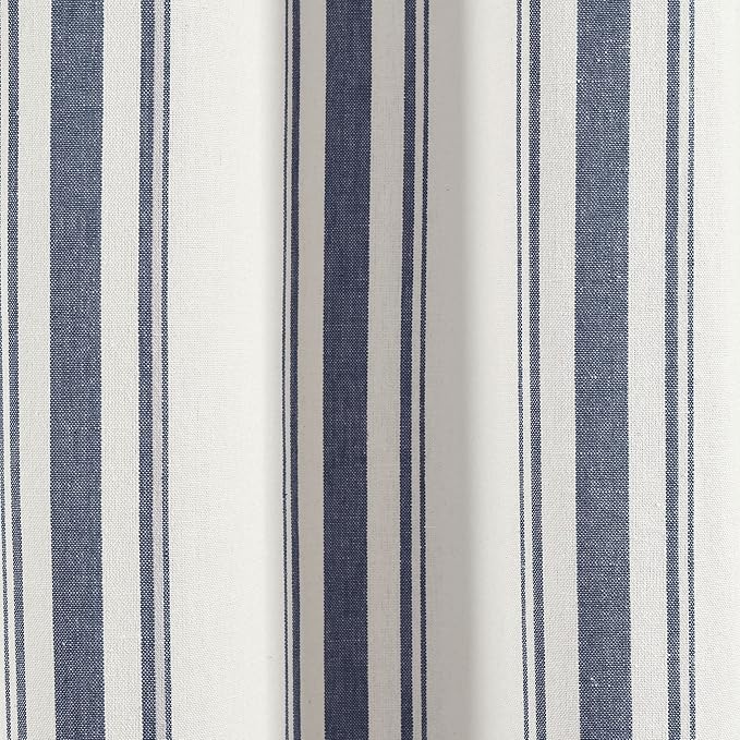 Lush Decor Farmhouse Stripe Yarn Dyed Eco-Friendly Recycled Cotton Window Curtain Panel Pair, 42" W x 63" L, Navy - Classic Modern Rustic Charm - Eco Friendly Cotton Fabric