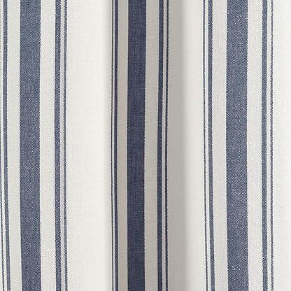 Lush Decor Farmhouse Stripe Yarn Dyed Eco-Friendly Recycled Cotton Window Curtain Panel Pair, 42" W x 63" L, Navy - Classic Modern Rustic Charm - Eco Friendly Cotton Fabric