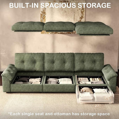 Oversized Modular Sectional Sofa with Storage, Modern Deep Seat Cloud Couch for Living Room, L-Shaped Large Sectional Couch, Only Single Seat, Green