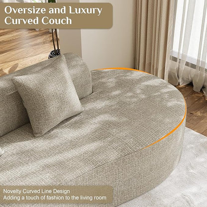 147" Oversized Sectional Sofa for Living Room, Modern Luxury Plush Chenille 4-Seater Extra Deep & Wide Seat Curved Cloud Couch with 4 Throw Pillows, No Assembly Needed, Light Brown