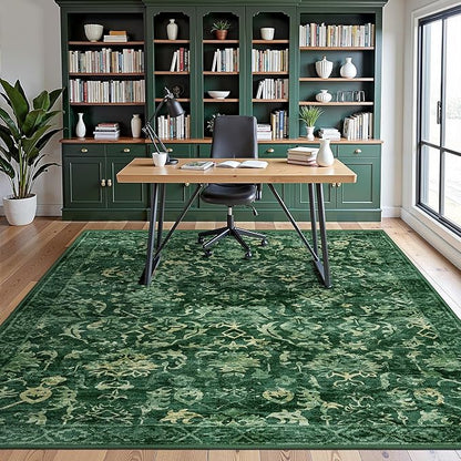 Dark Green Area Rugs 6x9 for Living Room, Washable Vintage Rugs for Bedroom, Distressed Throw Rug, Non Slip Rug Carpet for Bedroom Dining