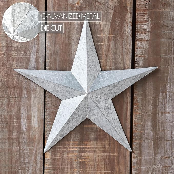 VHC Brands Patriotic Faceted Metal Star Galvanized Wall Hanging 12x12, Independence Day Decor, American Star Design, Distressed Appearance Metal Wall Hanging