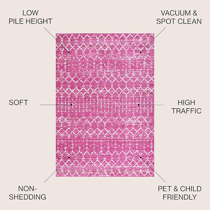 JONATHAN Y Boho Vintage Diamond Fuchsia/Ivory Indoor Area Rug 5X8 ft, Moroccan Hype for Living Room, Bedroom, Kitchen, Office, Easy-Cleaning, High Traffic, Pet-Friendly, Non-Shedding (MOH101G-5)