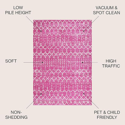 JONATHAN Y Boho Vintage Diamond Fuchsia/Ivory Indoor Area Rug 5X8 ft, Moroccan Hype for Living Room, Bedroom, Kitchen, Office, Easy-Cleaning, High Traffic, Pet-Friendly, Non-Shedding (MOH101G-5)