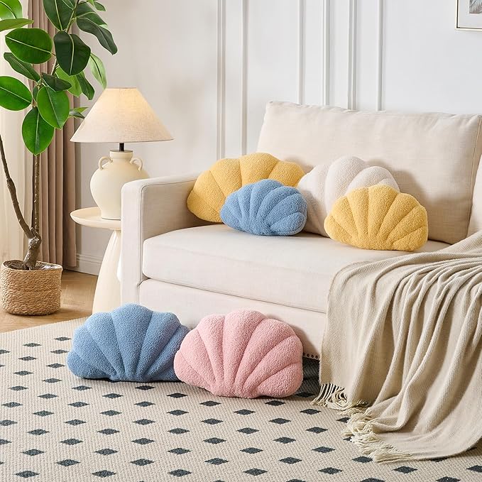 XIAIJIA Seashell Throw Pillows Shell Shaped Pillow Light Pink Sea Shell Pillows for Bed Seashell Decorative Pillow Soft Plush Pillow Sea Couch Decoration(18 X 13 inch)