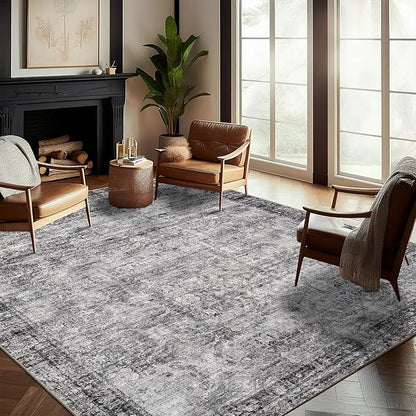 CHAMPLANT Washable Area Rug 9'x12' Retro Boho Design Non-Shedding Easy Care Ideal for High Traffic Areas in Living Room Bedroom Office Coffee Table Kitchen Large Carpet