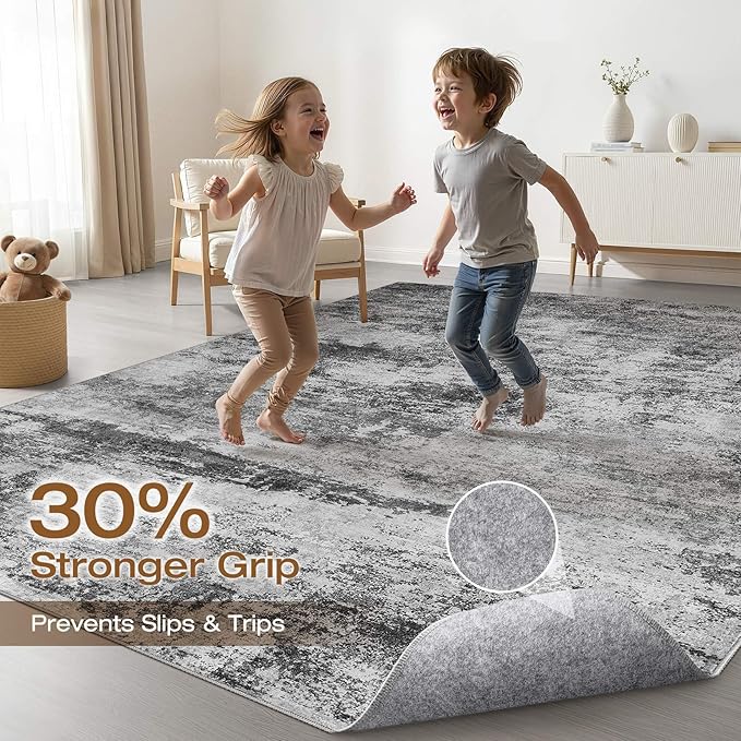 5x8 Area Rugs Living Room: Washable Large Abstract Neutral Modern Soft Rug Stain Resistant Indoor Floor Non-Slip Accent Carpet for Bedroom Nursery Playroom Dining Room Office Dorm Home House