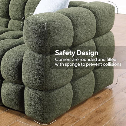 86" Cloud Couch Boucle 3 Seater with Solid Wood Frame & 2 Throw Pillow, Mid Century Modern Plush Couch for Living Room, ALO2269-GR