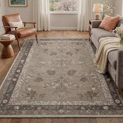 GENIMO Runner Rug 2x5 Non Slip Machine Washable Vintage Hallway Runner Rug, Low Pile Lightweight Rugs for Entryway, Hallway, Kitchen and Corridor, Dusty Brown