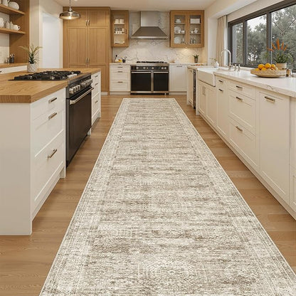Soalmost Hallway Runner Rug 3x16 - Vintage Non Slip Washable 16ft Kitchen Runner for Entrance Soft Long Carpet Runners for Living Room Bedroom Dining Room, Brown
