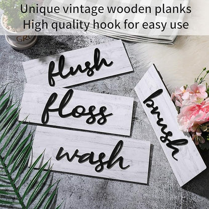 Jetec 4 Pieces Farmhouse Bathroom Wall Decor Wash Signs Rustic Hanging Wooden Signs Primitive Wall Arts Vintage Country Wooden Decorations for Home Room Bathroom(White)