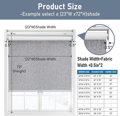 Cordless Roller Shades Blackout Blinds for Windows Room Darkening Rolled Up Shades with Spring System, UV Protection Natural Linen Window Shades Door Blinds for Home,32.5" W x 72" H, Heather Grey