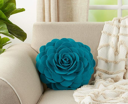 SARO LIFESTYLE Flower Design Poly Filled Throw Pillow, Teal, 13"