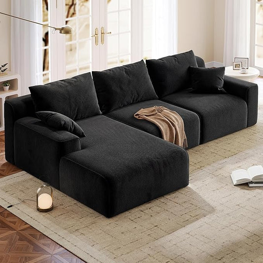 Homkdom L-Shaped Cloud Boneless Couch with Deep Seat, Modular Sectional Sofa with Oversized Chaise, 6 Layouts Combination for Living Room, Apartment, No Assembly (Black Check, Left Facing Chaise)