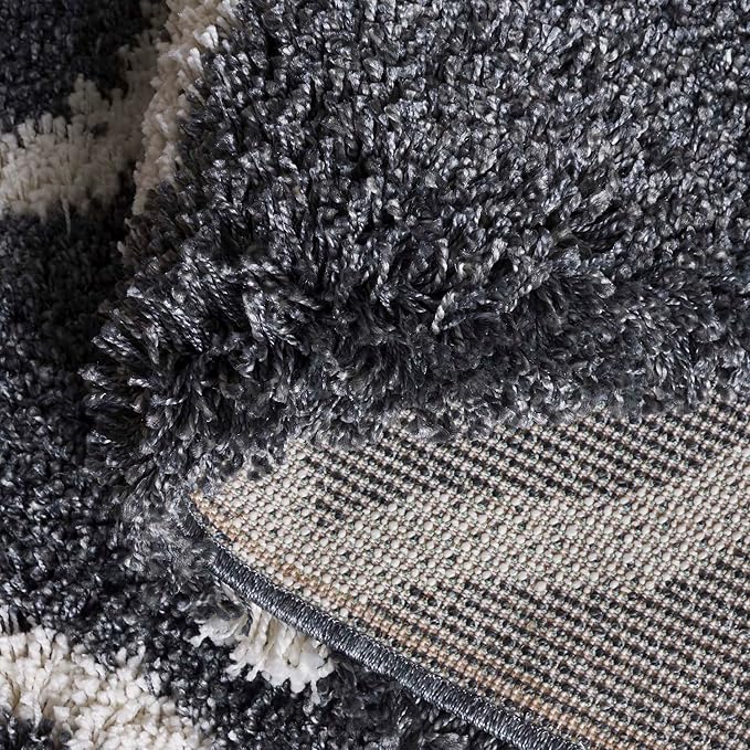 SAFAVIEH Hudson Shag Collection 7' Round Dark Grey/Ivory SGH283G Moroccan Trellis Non-Shedding Living Room Bedroom Dining Room Entryway Plush 2-inch Thick Area Rug