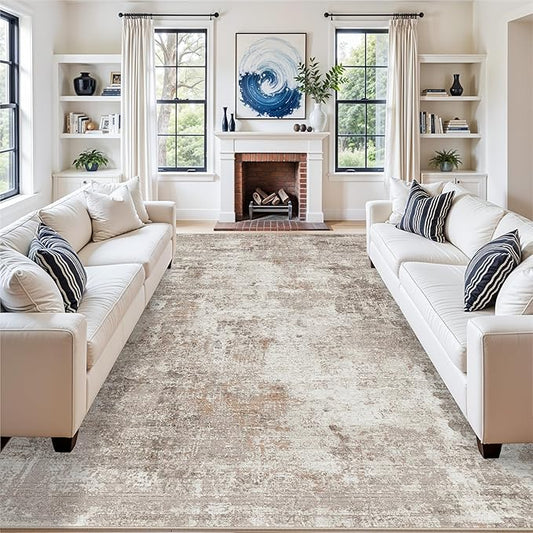 Washable 7x10 Area Rug for Living Room– Soft Non-Slip Carpet for Bedroom Dining Room,Modern Neutral Abstract Low Pile Stain-Resistant (Beige Grey)