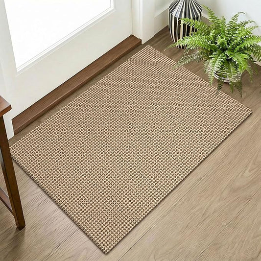 KOZYFLY Indoor Door Mat 2x3 ft Small Area Rugs Washable Front Door Mat Non Slip Rubber Backed Entryway Rug Cotton Entrance Doormat for Front Porch Bathroom Kitchen Bedroom, Orange Beige/Tan/Brown