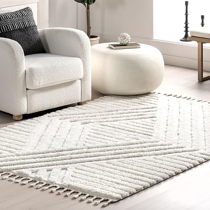 Nuloom Risette Ivory, 2'6" x 6', Geometric, Soft and Textured, High Traffic, Stain Resistant, Easy Clean, Durable Runner for Bedroom, Living Room, Dining Space, Den, Foyer, Entryway