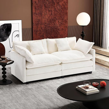 Ihanherry Cloud Sofa 77 Inch Loveseat, Modern Sectional Couch, 2-Seats Sofa for Living Room Bedroom and Apartment, Comfy Double Layer Upholstered Seat Cushion, Breathable Chenille Fabric, Beige