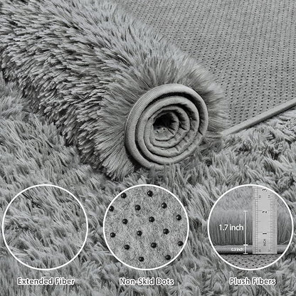4x6 Area Rug for Living Room:Ultra Soft Fluffy Shag Light Grey Rugs,Large Fuzzy Plush Indoor Non Slip Carpet Washable Rug for Bedroom Kids Nursery Office Dorm Modern Decor(Light Grey 4'x6')