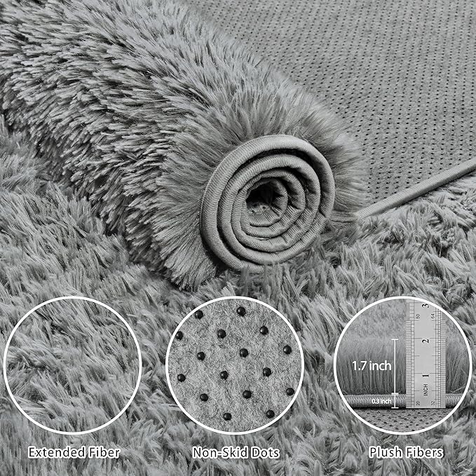5x7 Area Rug for Living Room:Ultra Soft Fluffy Shag Light Grey Rugs,Large Fuzzy Plush Indoor Non Slip Carpet Washable Rug for Bedroom Kids Nursery Office Dorm Modern Decor(Light Grey 5'x7')