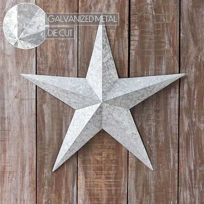 VHC Brands Patriotic Faceted Metal Star Galvanized Wall Hanging 24x24, Independence Day Decor, American Star Design, Distressed Appearance Metal Wall Hanging