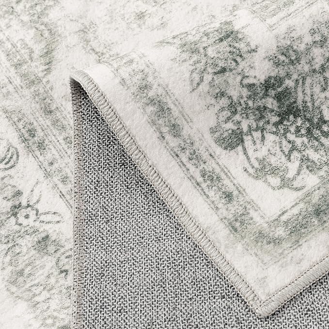 PureCozy Washable Rug 9x12 Area Rug for Living Room Gray Vintage Boho Medallion Large Grey Distressed Retro Carpet Non Slip Indoor Low Pile Small Soft Bedroom Dining Room Home Office