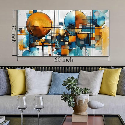 ENTANUB Abstract Wall Art for Living Room, Circle Canvas Wall Decor for Bedroom, Orange and Blue Print Paintings Artwork, Size 29x59 Inches