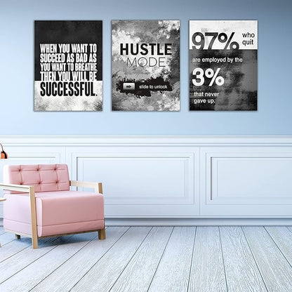 Motivational Painting Wall Art 3 Pieces Canvas Print Success Wall Art for Home Office Living Room Leader Canvas Quotes Inspirational Positive Poster Framed Motivation Artwork [60''Wx 28''H]