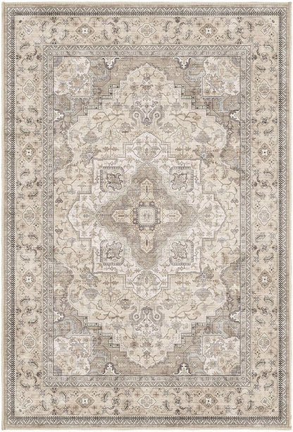 EIEIHOUSE Washable Area Rugs for Living Room -2x3 Neutral Vintage Distressed Floral Farmhouse Boho Large Soft Floor Rug Indoor Non Slip Carpet for Bedroom Dining Room Office - Brown/Multi