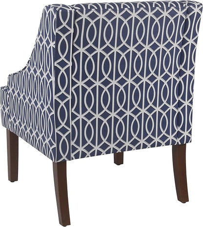 Homepop Home Decor Upholstered Classic Swoop Arm Accent Chair Accent Chairs for Living Room & Bedroom Decorative Home Furniture, Classic Navy Geometric