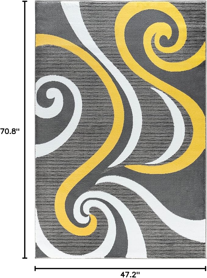 GLORY RUGS Modern Area Rug Swirls Carpet Bedroom Living Room Contemporary Dining Accent Sevilla Collection 4817A (Yellow, 4x6)