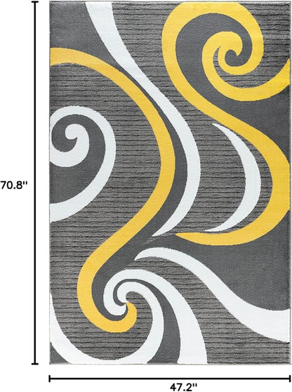 GLORY RUGS Modern Area Rug Swirls Carpet Bedroom Living Room Contemporary Dining Accent Sevilla Collection 4817A (Yellow, 4x6)