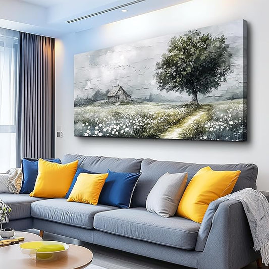 ERQINHUA Gray Large Canvas Wall Art For Living Room Farmhouse Wall Decor For Bedroom Office Home Decor Field scenery Paintings Tree Landscape Wall Pictures Printed Artwork Ready to Hang 30"X60"