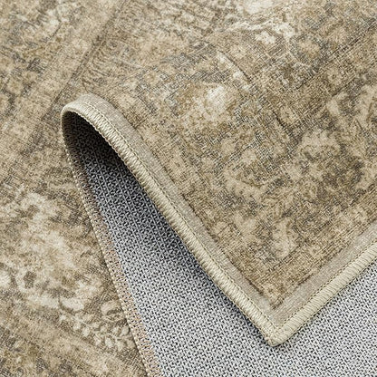 PureCozy Brown Area Rug 6x9 Machine Washable Vintage Living Room Distressed Non Slip Carpet Traditional Indoor Bedroom Retro Floral Accent Throw Large Rug for Office Kitchen Dining Room