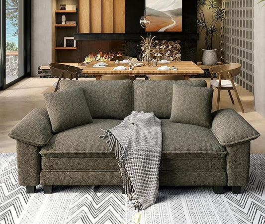 SUNSHINE VALLEY Modular Loveseat Cloud Sofa, 87.5'' Oversized Chenille Sectional Couch with Wider Armrest and Pillow, 2 Seat Upholstered Modern Love Seat for Living Room Bedroom, Smoky Grey