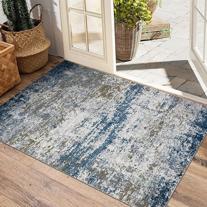 ROYHOME Modern Abstract 2x3 Area Rug Non Slip Non Shedding Low Pile Stain Resistant Rug for Entryway Kitchen Bedroom,Navy