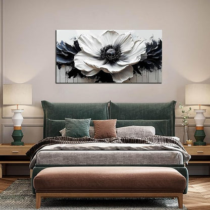 HUBOSKN Flower Canvas Wall Decor Living Room - Black and White Pictures Wall Art for Bedroom Women - Fashion Art Wall Decor Office Size 24" x 48"
