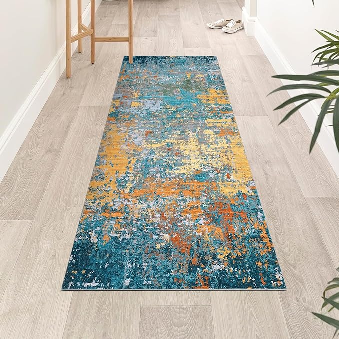 ROYHOME Modern Abstract 2x7 Runner Rug Washable Non Slip Stain Resistant Rug for Hallway Kitchen Bedroom Non Shedding Low Pile Indoor Floor Cover,Multi Color